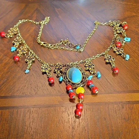 Retro Bohemian Trendy Cool Flowers, Multi-layered Handmade Tassel Necklace - Picture 3 of 6